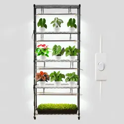 VEVOR DIY-Pflanzenregal mit Wachstumslichtern, Pflanzenständer mit Rädern, 192 W 5000 K Vollspektrum-Lichter, Pflanzenregal aus Metall, Blumenregal für Samenanzucht, 750x350x1800mm