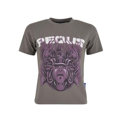 T-Shirt PEQUS "PEQUS PEQUS Fitted Medusa Graphic T-shirt", Damen, Gr. L, grau, 100% Baumwolle, bedruckt, normal, Rundhals, Shirts T-Shirt