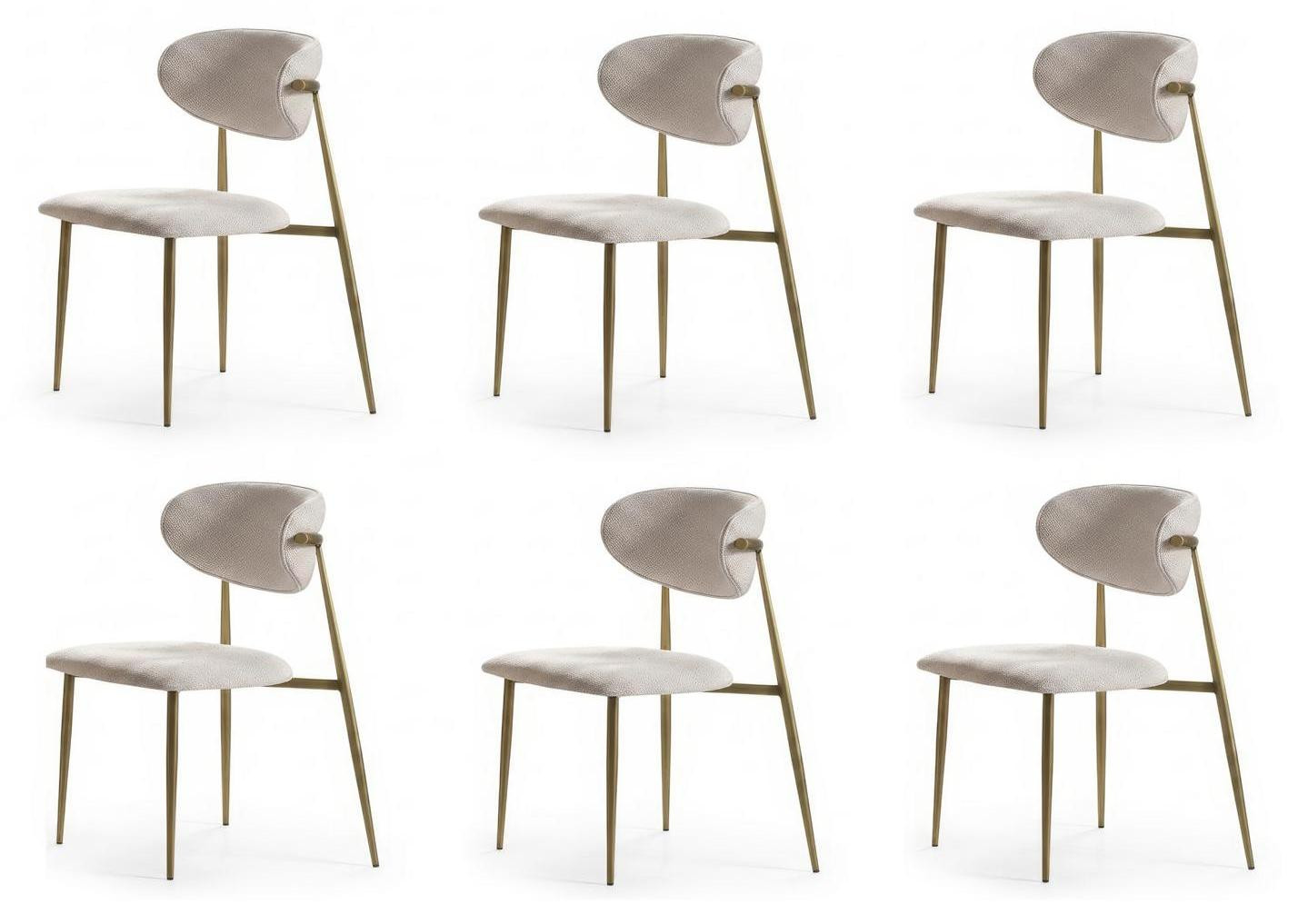 JVmoebel Set Moderne Eetkamerstoelen Beige met Goud Luxueuze Gestoffeerde Stoelen