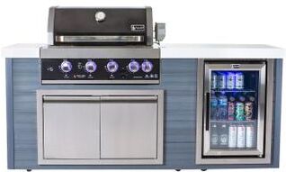 "Mont Alpi 78"" All Weather HDPE Outdoor Kitchen Island + Refrigerator + 32"" Black Stainless Steel 4-Burner Built-in BBQ Gas Grill"