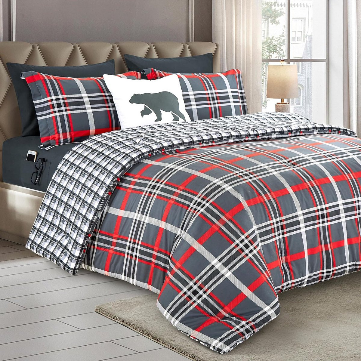 8-delig Grijs Dekbedset Kingsize Beddengoed Set