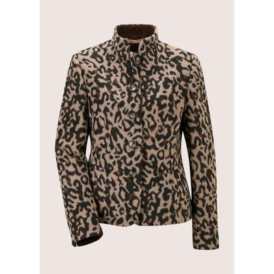 Jackenblazer MADELEINE "Blazer Jacquard-Blazer im Leo-Muster", Damen, Gr. 42, braun (dunkeltaupe, schwarz, multicolor), Modern, regular fit, hoch geschlossener Ausschnitt, Blazer