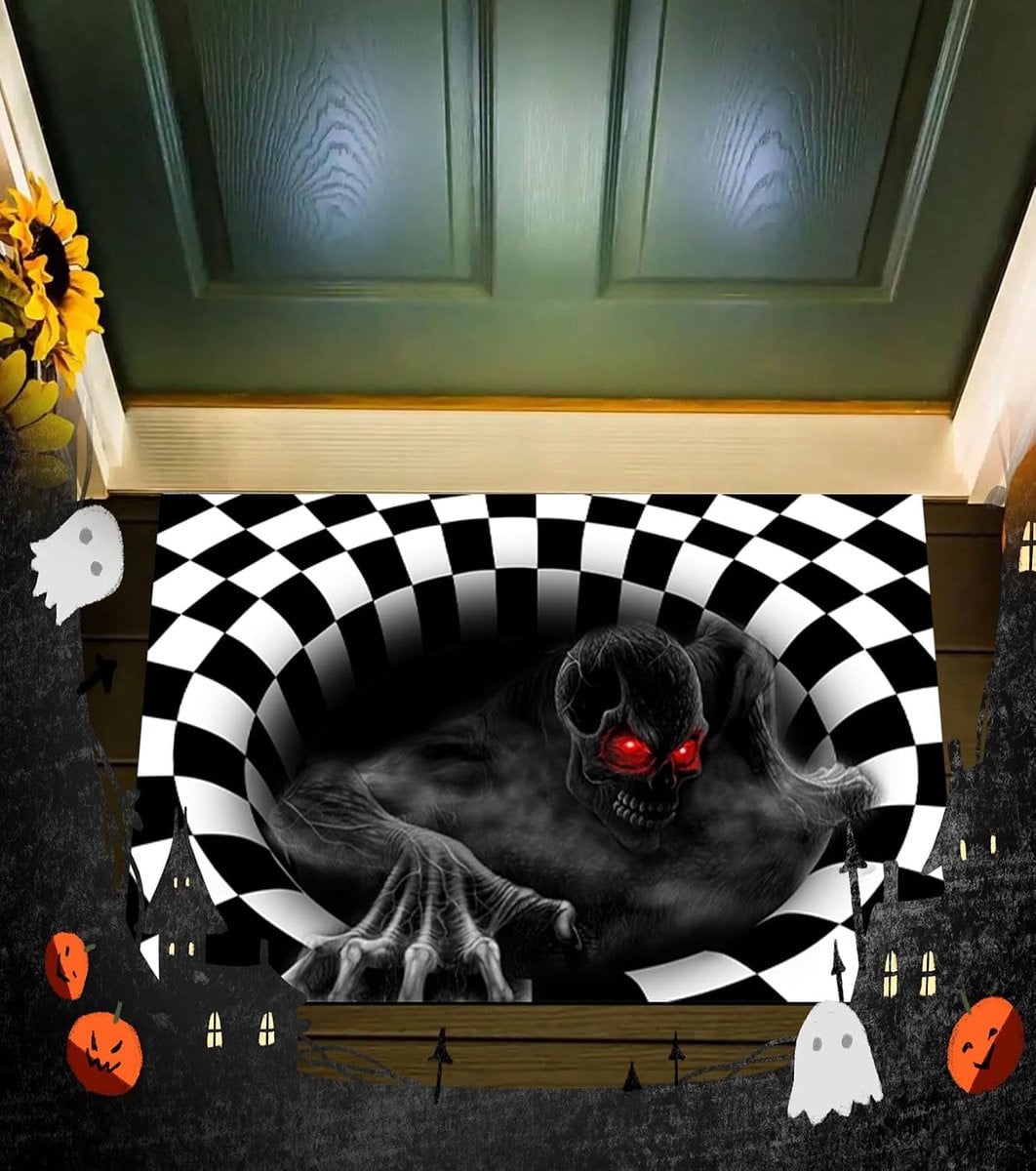 3D Horror Deurmat met Skelet en Clownval Patroon, Griezelige Halloween Decoratie, 60 x 40 cm
