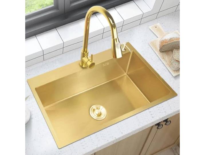 Goldene Aufsatz-Küchenspüle, zum Einbau, geeignet für Wohnmobile Goldfarbene Edelstahlspüle mit Abtropfgestell, geeignet für Bars, Wohnmobile und Küchen(53/43cm/20.9/16.9in)