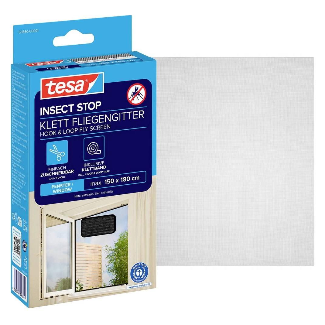 tesa Insektenschutz STANDARD für Fenster, mit Klettband, ohne Bohren (150 x 180 cm) (55680-00001-02)