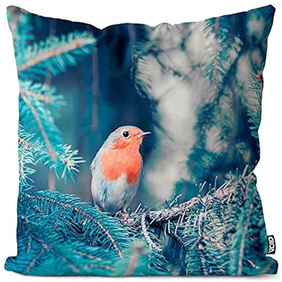 Waterproof handgemaakte kussenhoes Roodborstje 50x50 cm