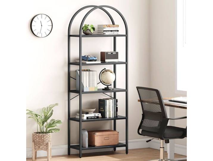 Bibliothèque 180cm Hauteur Étagères À 5 Niveaux Ouvertes Industrielles Étagère De Rangement Moderne Pour Bureau Salon - Noir