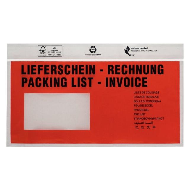 Debatin UNIPACK Begleitpapiertasche, DIN Lang, mit Druck, Lieferschein/Rechnung, Oberfolie: LDPE 40 my, 250 (DL) (522V0005011)