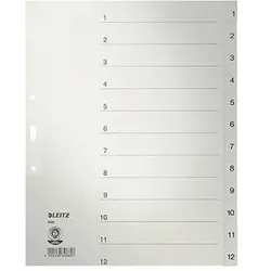 Leitz Register 12330085 DIN A4 1-12 volle Höhe Papier grau