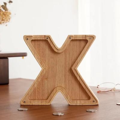 Inspired Finds Wooden Alphabet Piggy Bank A To Z Transparent Acrylic Money Box Children Toy Storage Decor x