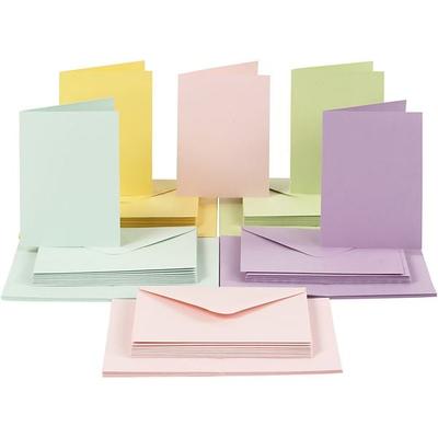 Creativ Company - Karten & Kuverts, Kartengröße 10,5x15 cm, Umschlaggröße 11,5x16,5 cm, 110+220 g, Pastellfarben, 25 Sets