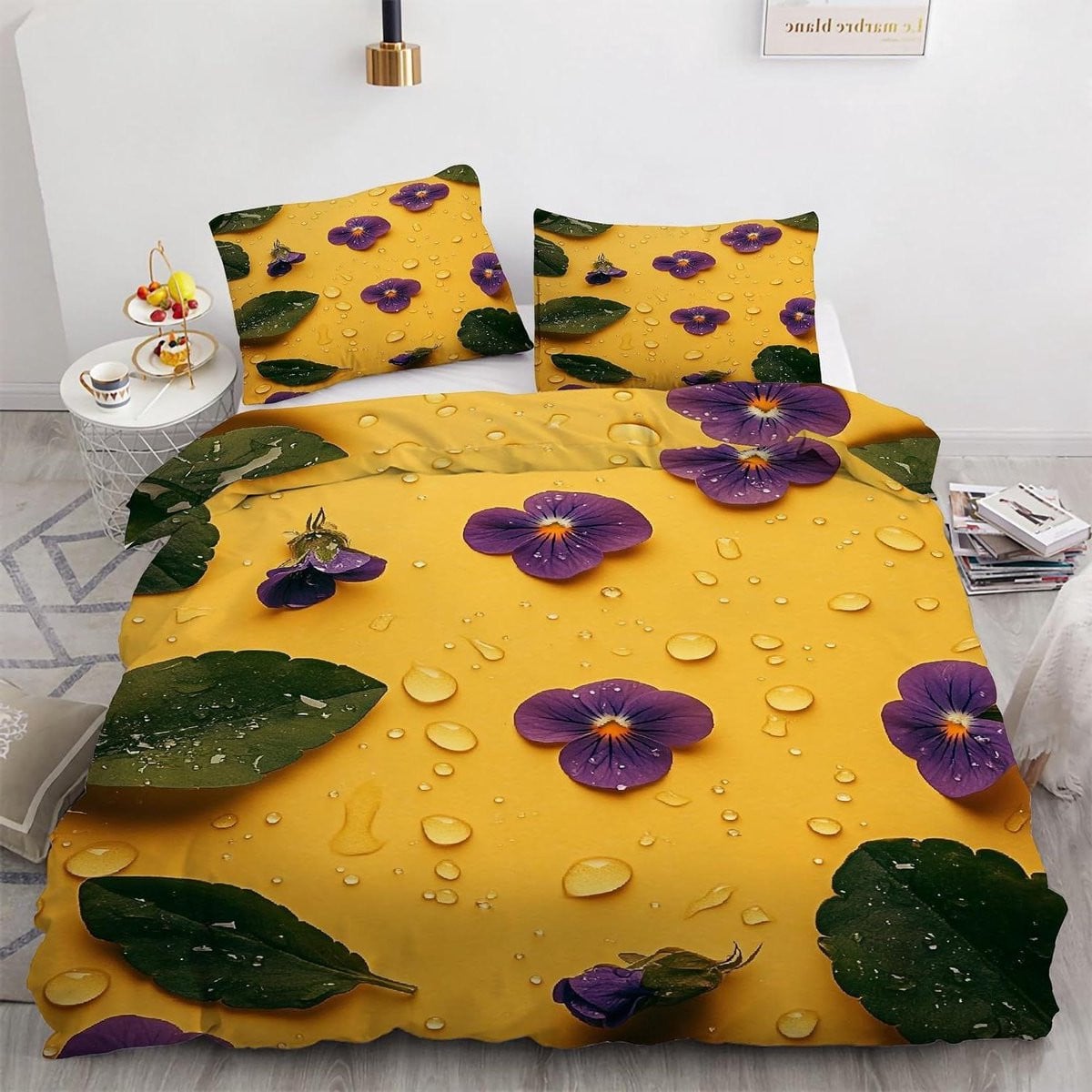Huur Bloemen Dekbedovertrek Set met Ritssluiting en Hoekbanden, 200x200 cm