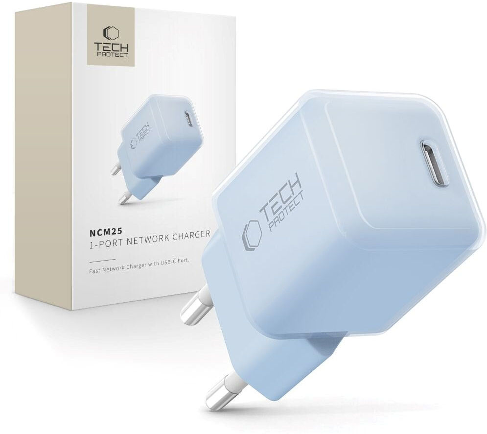 Tech-Protect Vægoplader m. 25W - 1 x USB-C (PD) - Blå