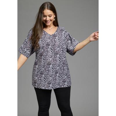 Schlupfbluse LAURA SCOTT CURVE "Große Größen", Damen, Gr. 46, leo gemustert, Web, Obermaterial: 100% Polyester, weit Po-bedeckend, tiefer V-Ausschnitt, angeschnitten, Blusen Schlupfbluse, weite Passform, po-bedeckend, aus leicht transparentem Chiffon
