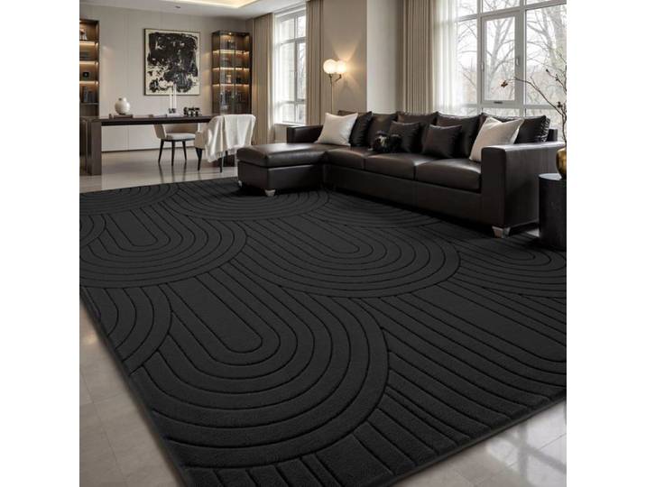 Tapis - SOUR LEMON - 3D à motif semi-circulaire - Noir - 240x300 cm - Antidérapant