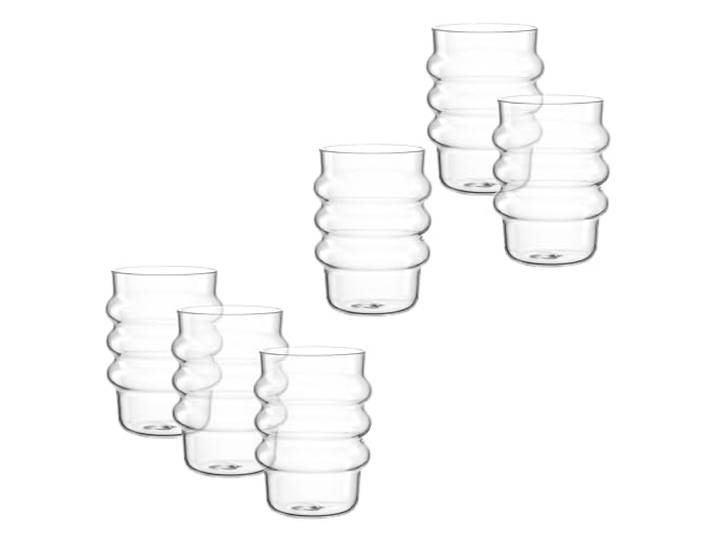 LEONARDO HOME SOLE Trinkglas 6 Stück 440 ml Wasserglas Bubblebecher Wellenform Matcha Becher Teeglas Kaffeebecher Latte Macchiato Eiskaffee Spülmaschinengeeignet Klar 057167