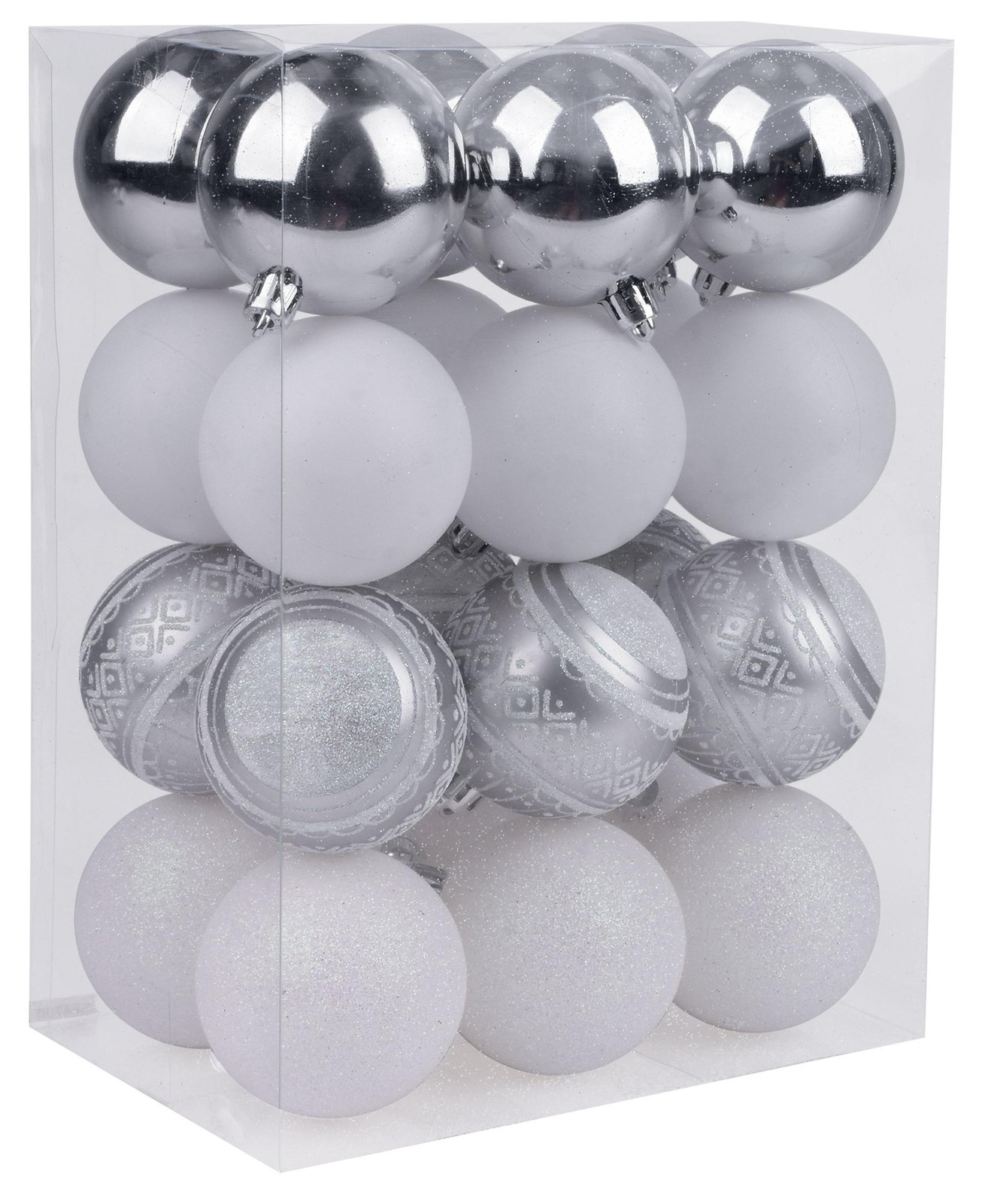 MagicHome Kerstballen Wit-Zilver, 24 stuks, 6 cm