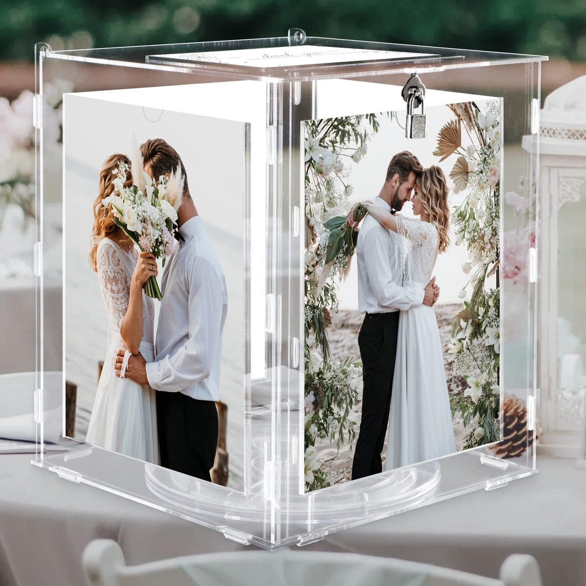 Omgoods Acryldoos voor Bruiloftskaarten met Slot en Fotolijst 15x20 cm