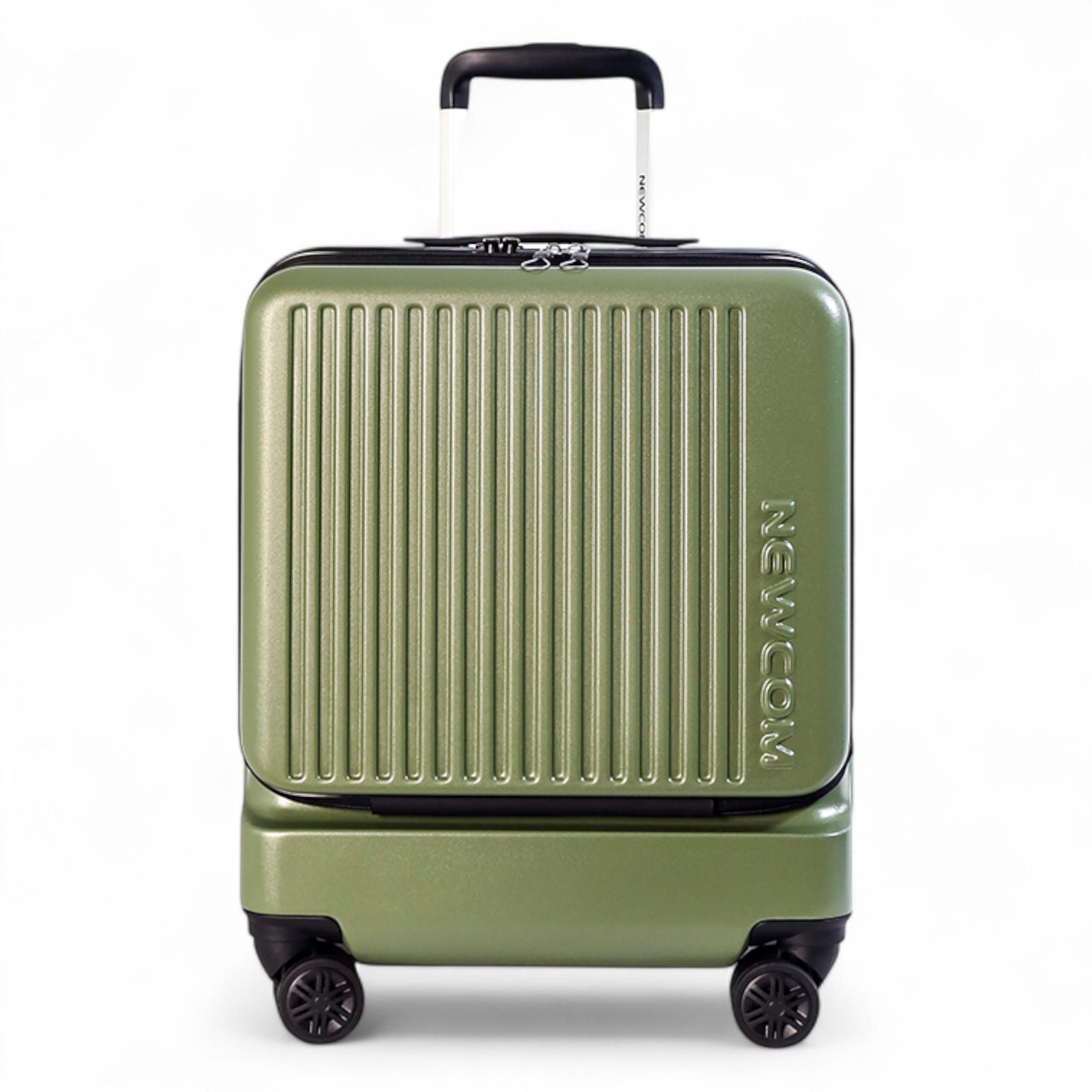 Robuster EasyJet Ryanair Handgepäck-Reisekoffer, 39 x 26 x 51,5 cm, Olivgrün, vorne offen