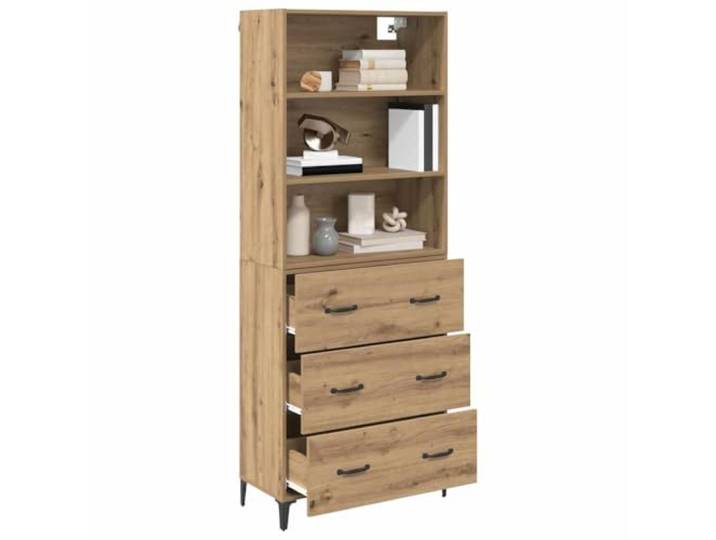 KTHLBRH Sideboard Eiche Handwerk 69,5 x 34 x 180 cm Mehrschichtiges Holz, 3 Schubladen, 2 verstellbare Einlegeböden, Eisenbeine, max. Belastung 120 kg
