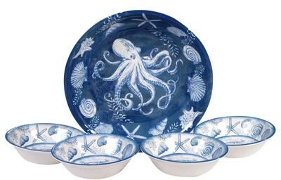 Certified International Oceanic 5-piece Melamine Salad/Serving Set - Blue
