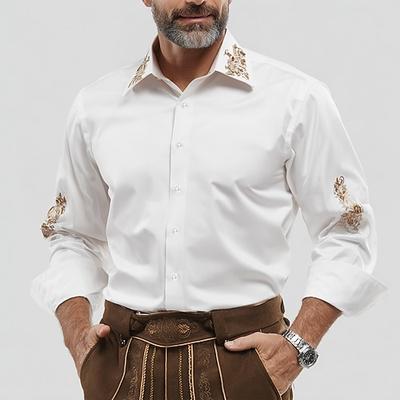 Herren Traditionelles Oktoberfest Hemd Knopfhemd Trachtenhemden Langarm Lässig Alltagskleidung Ferien Sommer Frühling Umlegekragen 3D-Druck Leinenähnliches Hemd Weiß