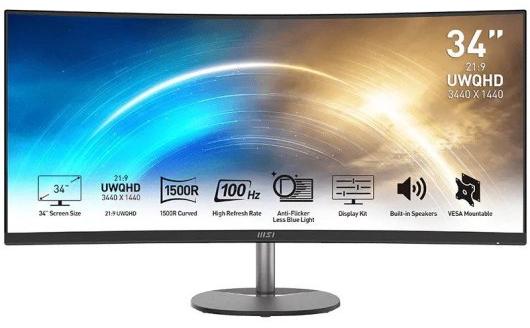 MSI Pro MP341CQ, 86,4 cm (34"), 3440 x 1440 Pixel, UltraWide Quad HD, 4 ms, Schwarz