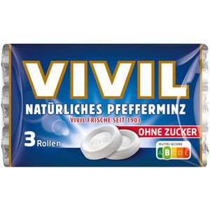 Vivil Kräuterbonbons Pfefferminz, zuckerfrei, je 28g, 3 Rollen, 84g