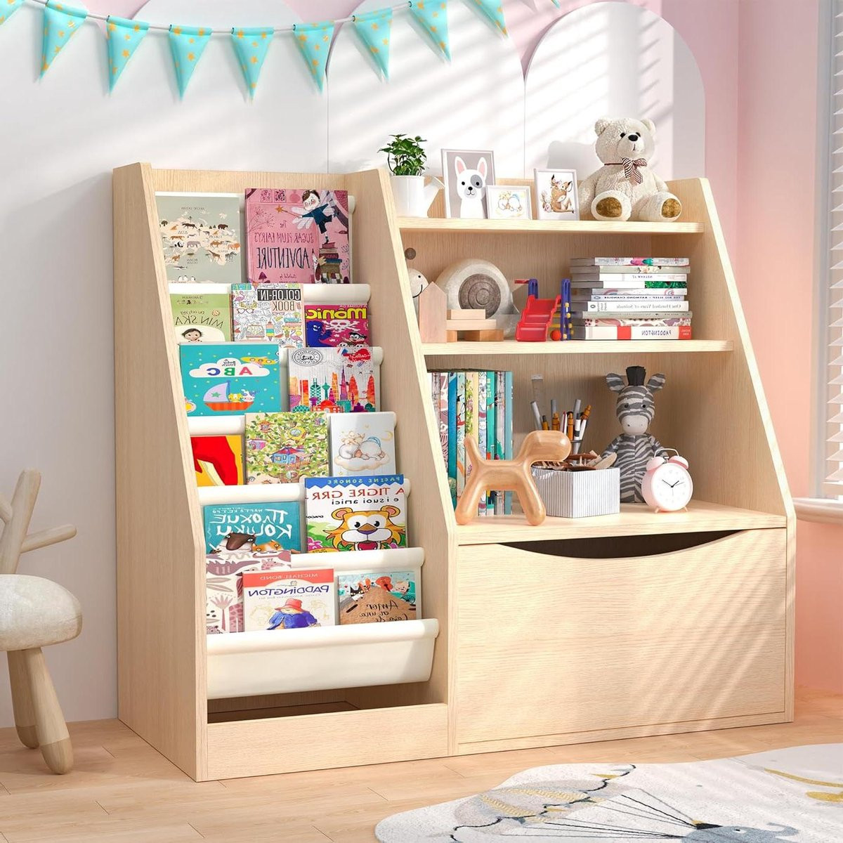 Kinder Boekenkast met 3 Lagen voor Peuters - Houtkleur - Wandmontage