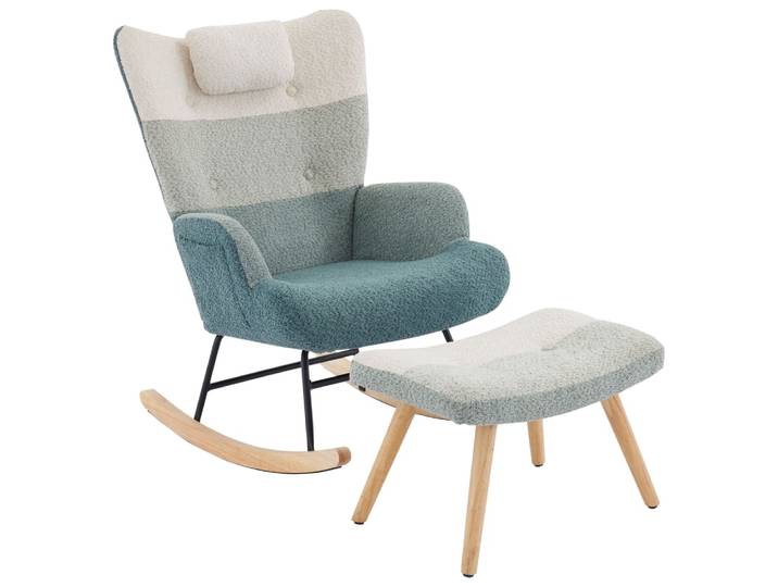 Fauteuil à bascule tissu bouclette patchwork coloré à rayure
