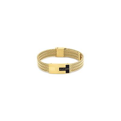 Edelstahlarmband TOMMY HILFIGER "NAUTICAL MESH", gold (gelbgoldfarben, blau), Armbänder, Damen, 19cm, Edelstahl, Edelstahlarmband