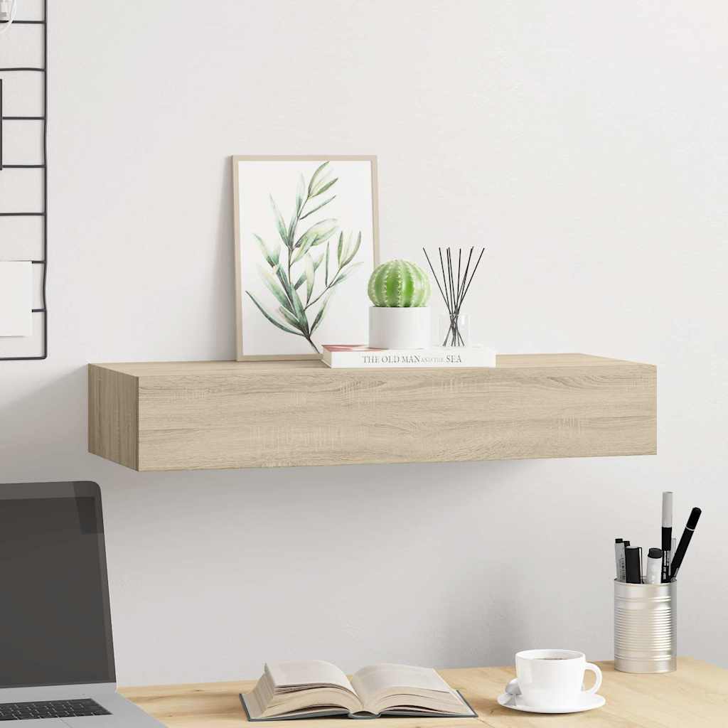 vidaXL Étagère à tiroir murale chêne 60x23,5x10 cm MDF