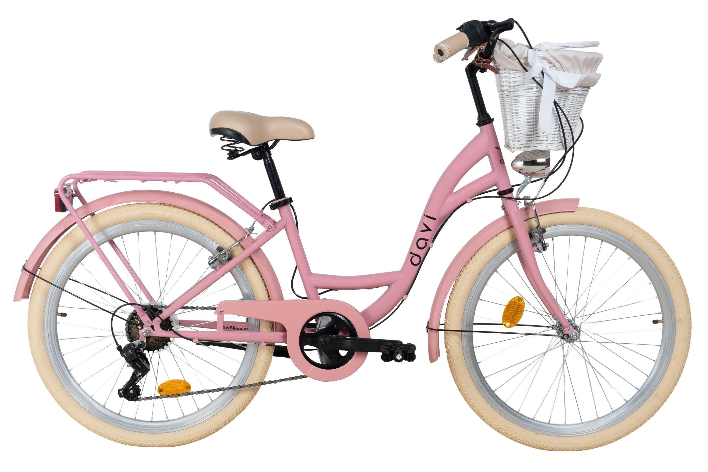 Kinderfahrrad Davi Amelia 24", 7 Gänge, 130-165 cm, Rosa/Creme