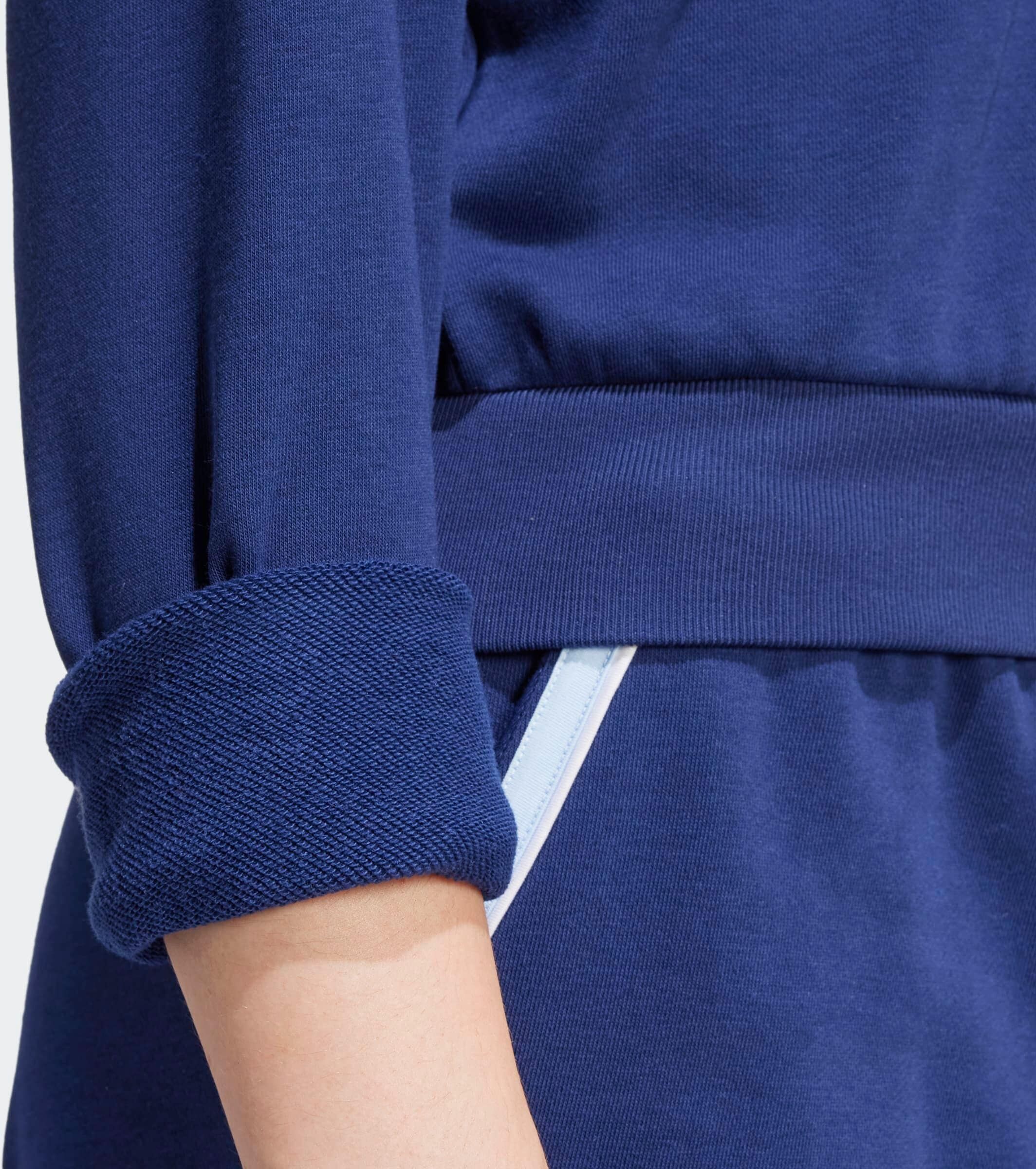 Sweatshirt ADIDAS SPORTSWEAR "ESSENTIALS COLOR POP FRENCH TERRY CROP QUARTER-ZIP ORIGINALS", Damen, Gr. L, blau (dunkelblau), Obermaterial: 55% Baumwolle, 36% Polyester, 9% Viskose, angesetztes Bündchen, Sweatshirts Sweatshirt dunkelblau L