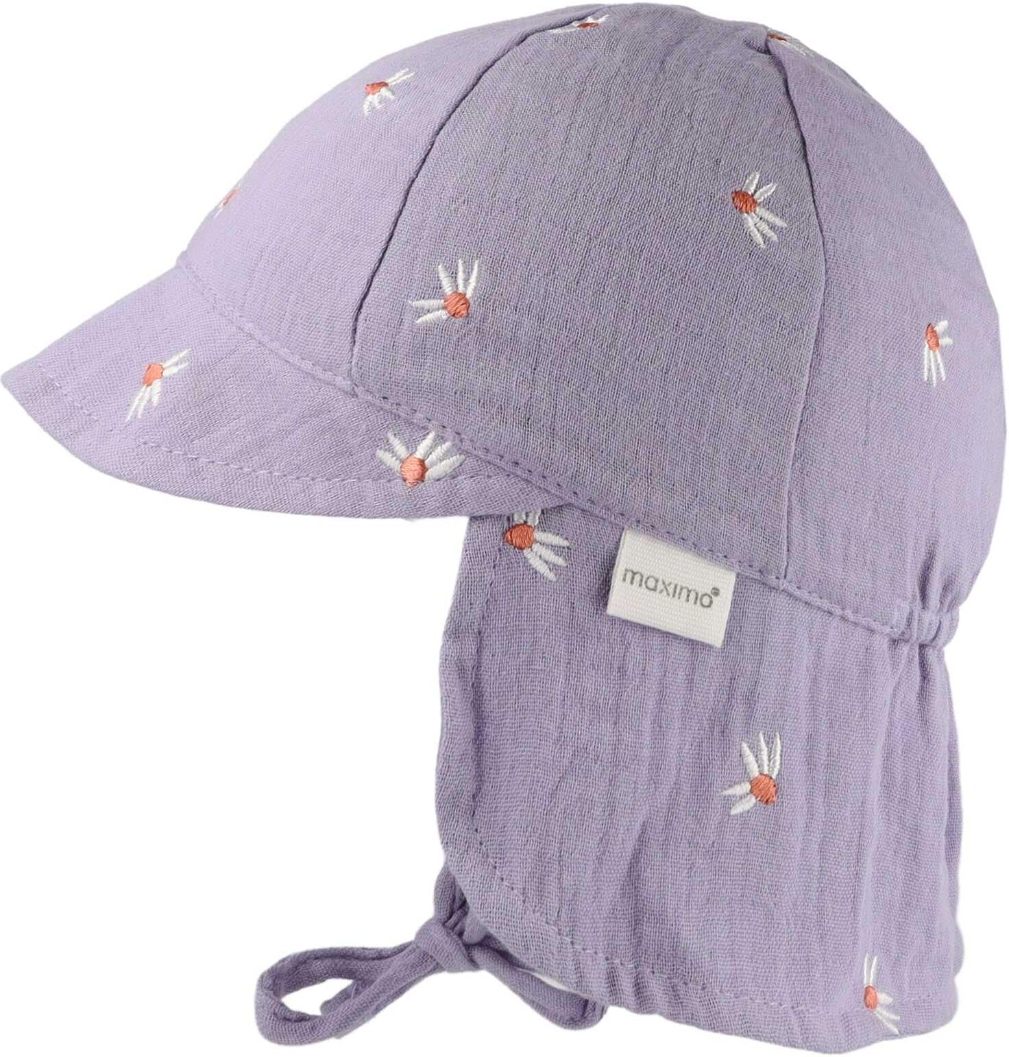 Schirmmütze MAXIMO, Jungen, Gr. 47, lila (flieder, margerite), Web, Baumwolle, unifarben, Mützen Schirmmütze, graumeliert, Auto-Stickerei, Musselin, zum Binden