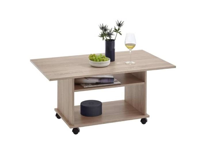 FMD Table basse avec roulettes Couleur de chêne