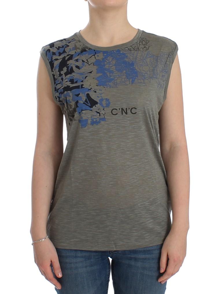 Costume National Damen graues bedrucktes ärmelloses T-Shirt