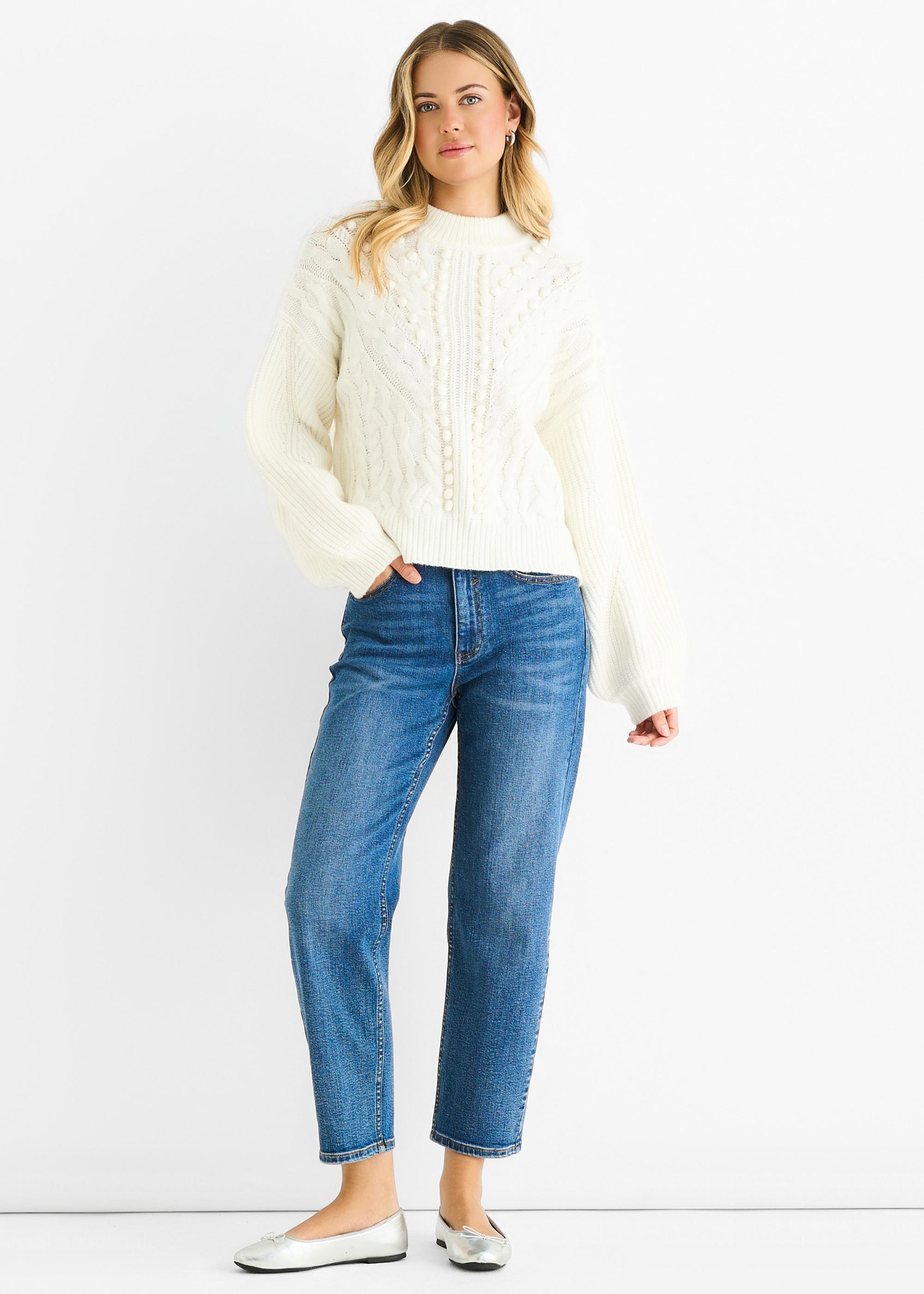 Weißer Grobstrick-Pullover in Übergröße