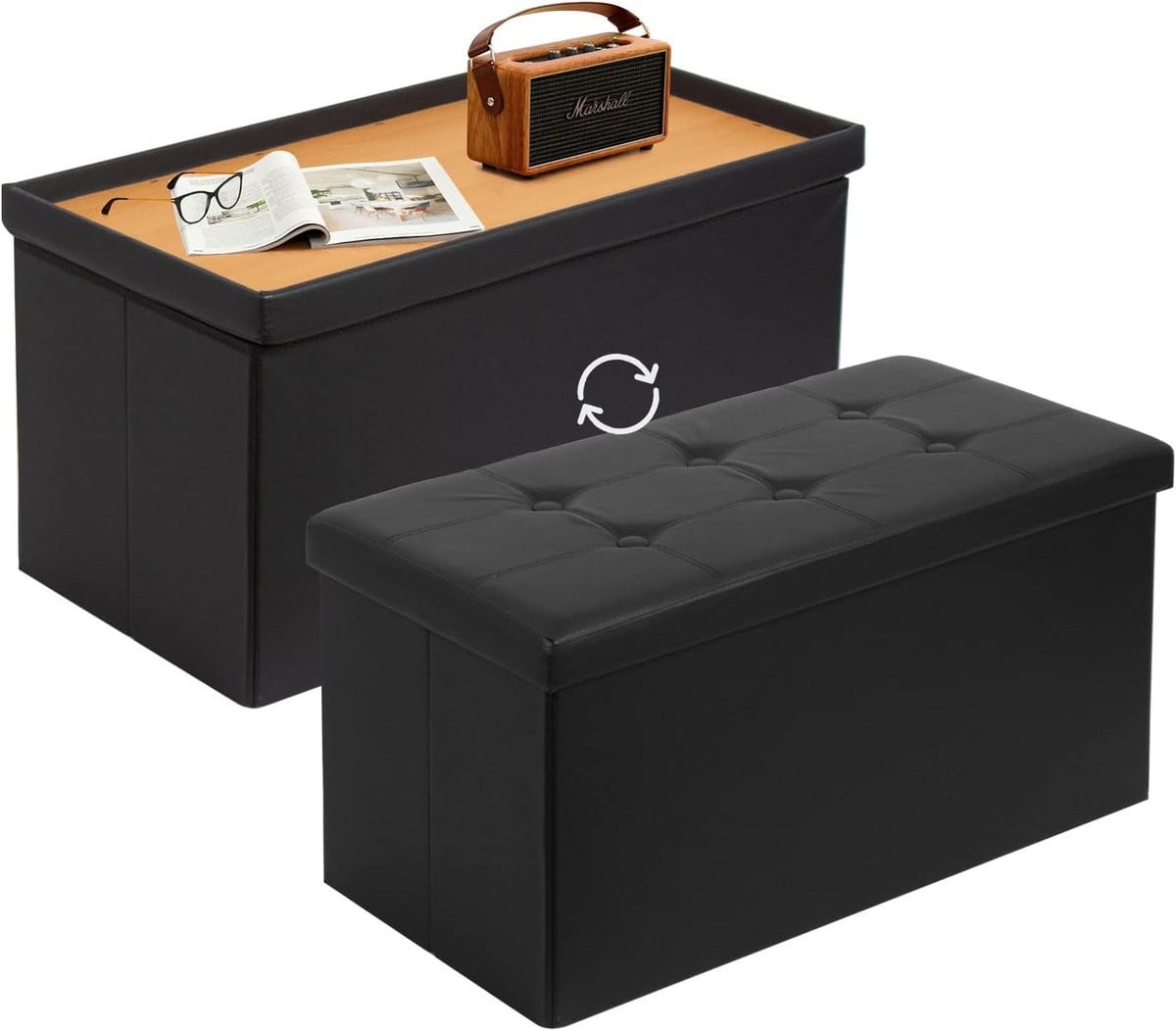 Merkloze Opbergpoef met Opbergruimte in Faux Leather voor Woonkamer en Slaapkamer