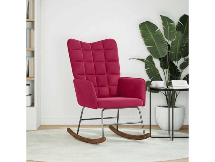 NLQMSU Schaukelstuhl, Velours, Bordeauxrot Gepolsterte Rückenlehne, Rahmen aus Sperrholz und Metall, Füße aus Holz, für Wohnzimmer und Schlafzimmer