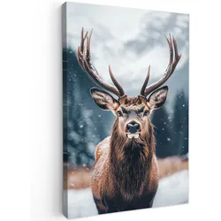 LEINWANDBILD Hirsche - Tiere - Landschaft - Winter - Schnee Wanddeko Schlafzimmer 60x90 cm