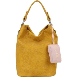 Schultertasche FRITZI AUS PREUSSEN "Ella Hobo", Damen, Gr. B/H/T: 17cm x 37cm x 27cm, gelb, Lederimitat, unifarben, Taschen Schultertasche, mit tollem Anhänger und kerniger Materialstruktur
