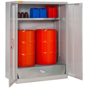 CEMO Umweltschrank Fassschrank 14/20, 11566, grau, 140 x 195 x 84cm, 1 Wannenboden & 1 Auffangwanne