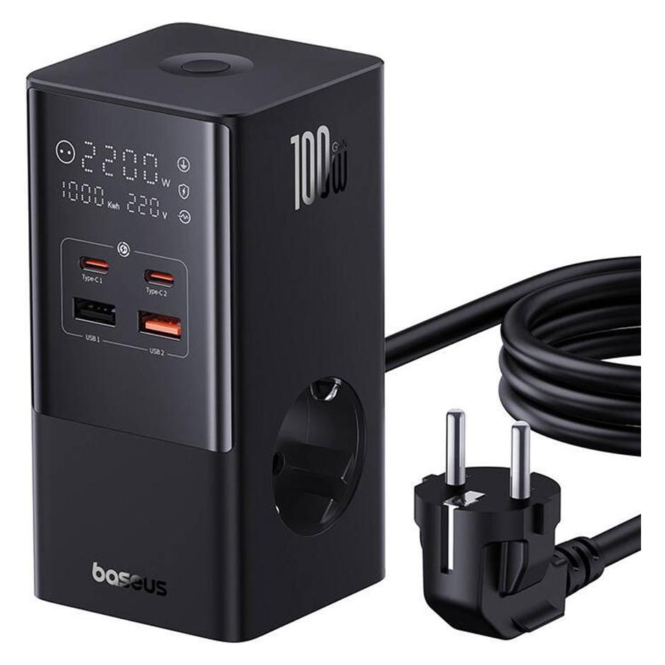 Baseus Nástěnná nabíječka / napájecí pásek PowerCombo 100W (černý) (100 W, 6 Ports) (E00023609113-00)