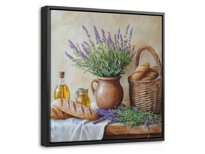 LEINWAND Bilder mit Rahmen - Lavendel - Brot - Stilleben - 20x20