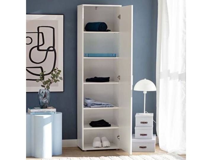 Armoire Polyvalente 1 Porte Lerosota Dmora Bois Laminé Blanc 50x185h cm