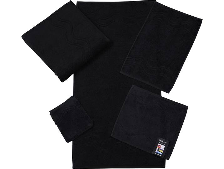 Waschhandschuh ROSS Cashmere feeling , schwarz, B:16cm L:22cm, Frottier, Baumwolle, Handtücher, Waschhandschuh, mit Wellen-Bordüre