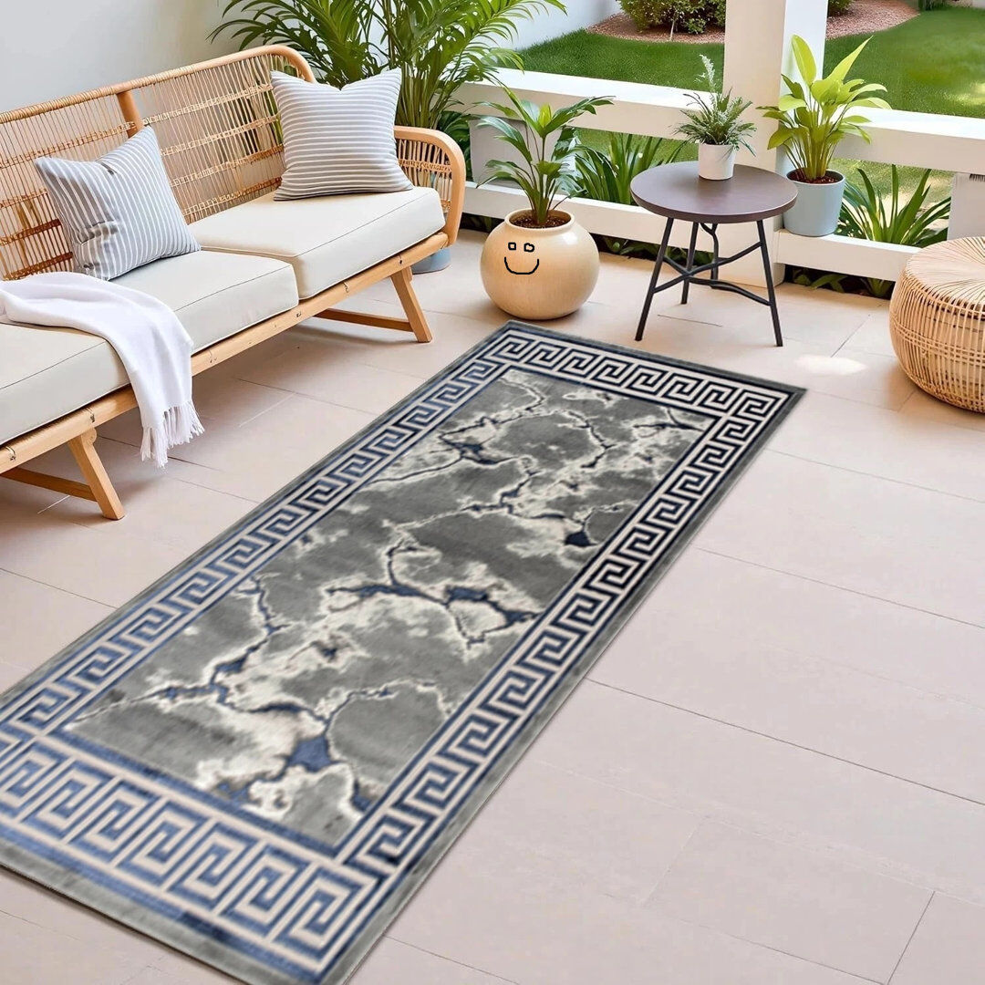 17 Stories Abstract Kilim Blue Runner 80 x 300 cm