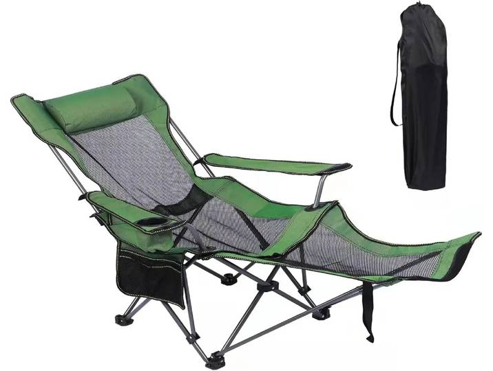 Chaise longue de Camping, chaise de Camping inclinable Portable, chaise de Camping pliante avec repose-pieds, appui-tête et sac de rangement