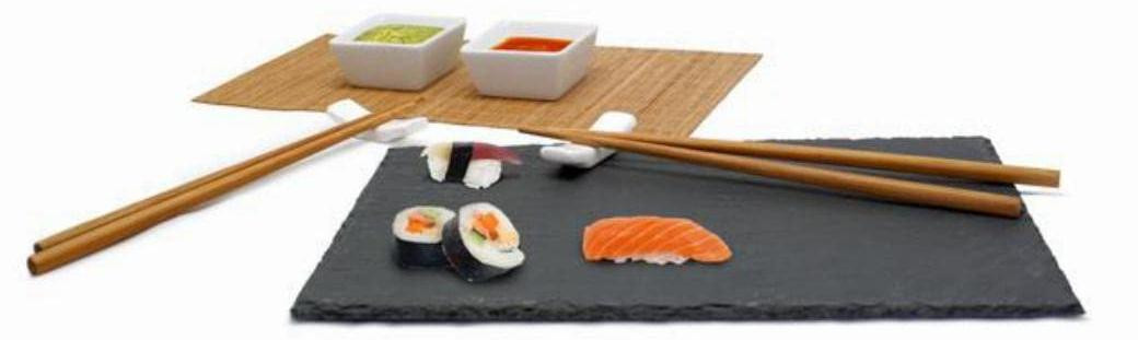 Dripio Sushi-set met leisteenplank, stokjes en bamboemat, 8-delig, keramiek